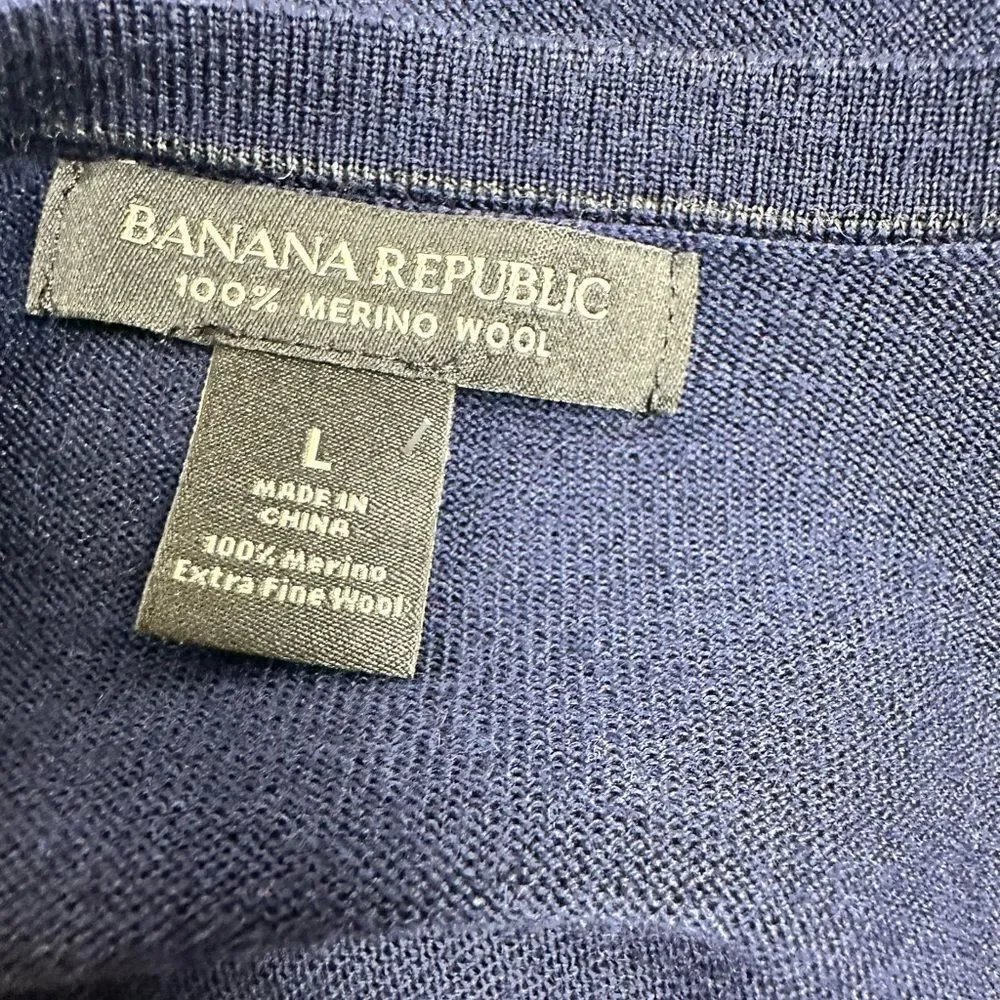 EUC Banana Republic Men’s Navy Blue V-Neck Marino Wool Sweater - Size Large